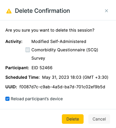Session deletion confirmation dialog