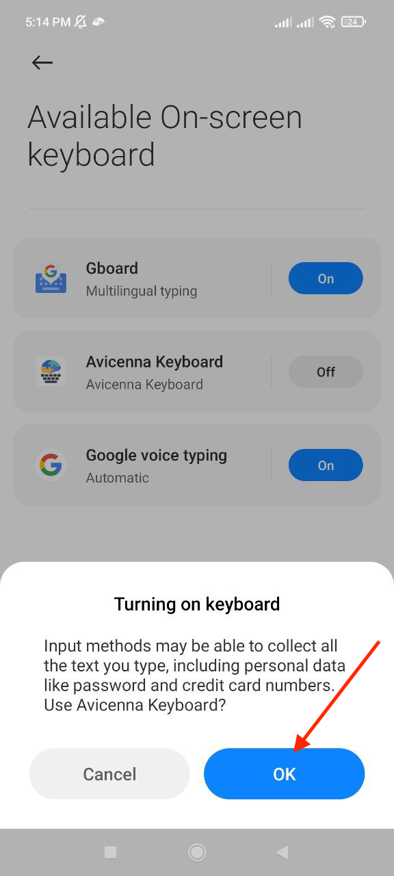 Confirm keyboard