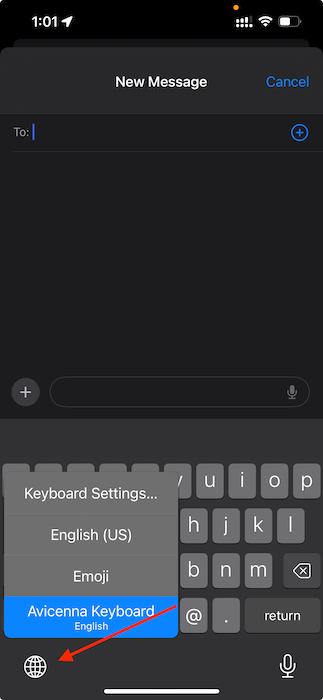 Switch to Avicenna Keyboard