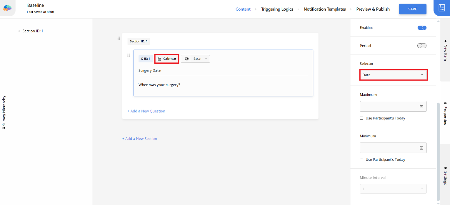 Baseline survey with the surgery date question