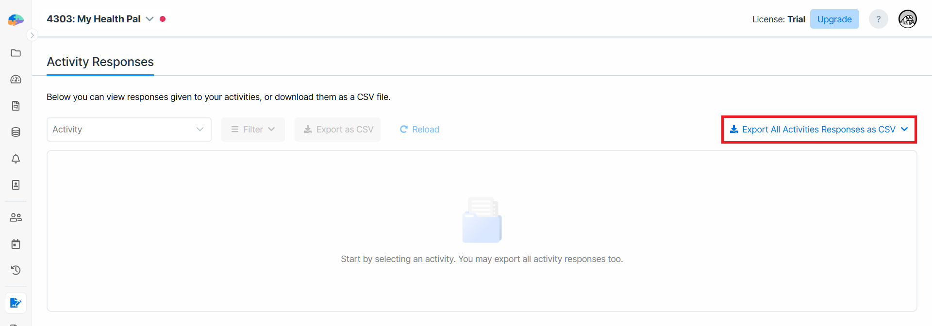 Exporting all activities responses