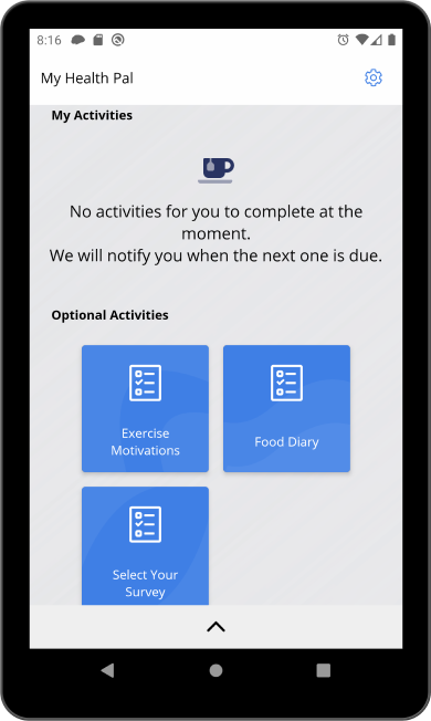 The Avicenna app shows both the Exercise and the Nutrition button