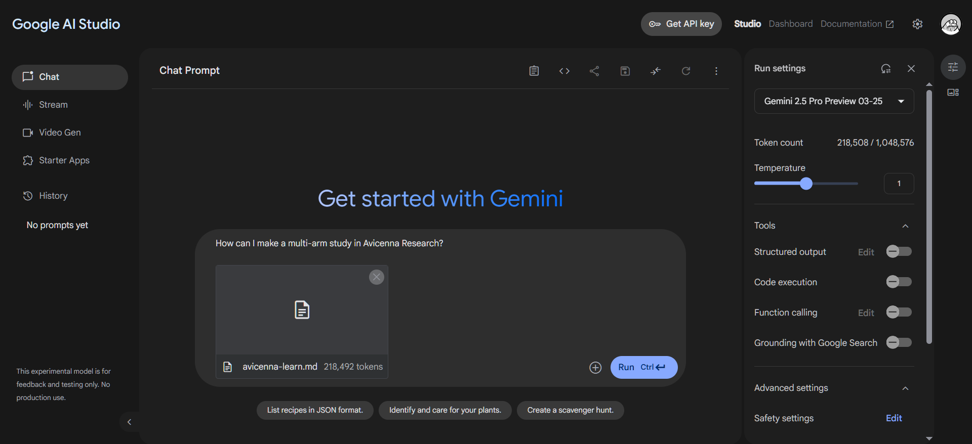Asking a question in Google AI Studio
