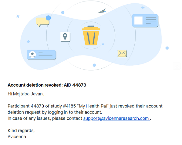 Email Notifying Researchers of Participants' Account Deletion Revocation