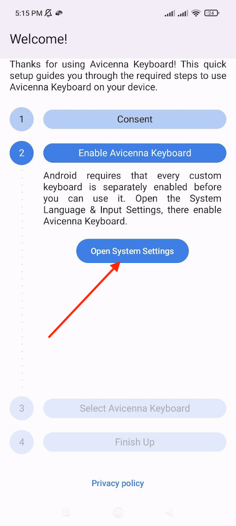 Open system settings