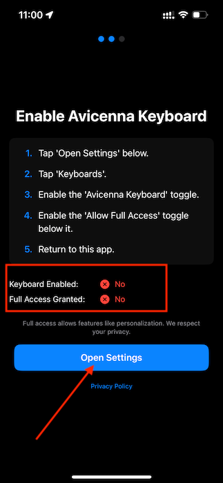Instructions to enable keyboard on iOS