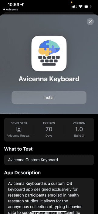 Install Avicenna Keyboard in TestFlight