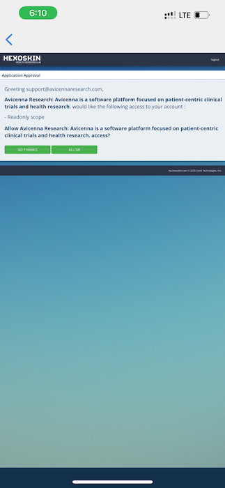 Granting access to Hexoskin on the Hexoskin website