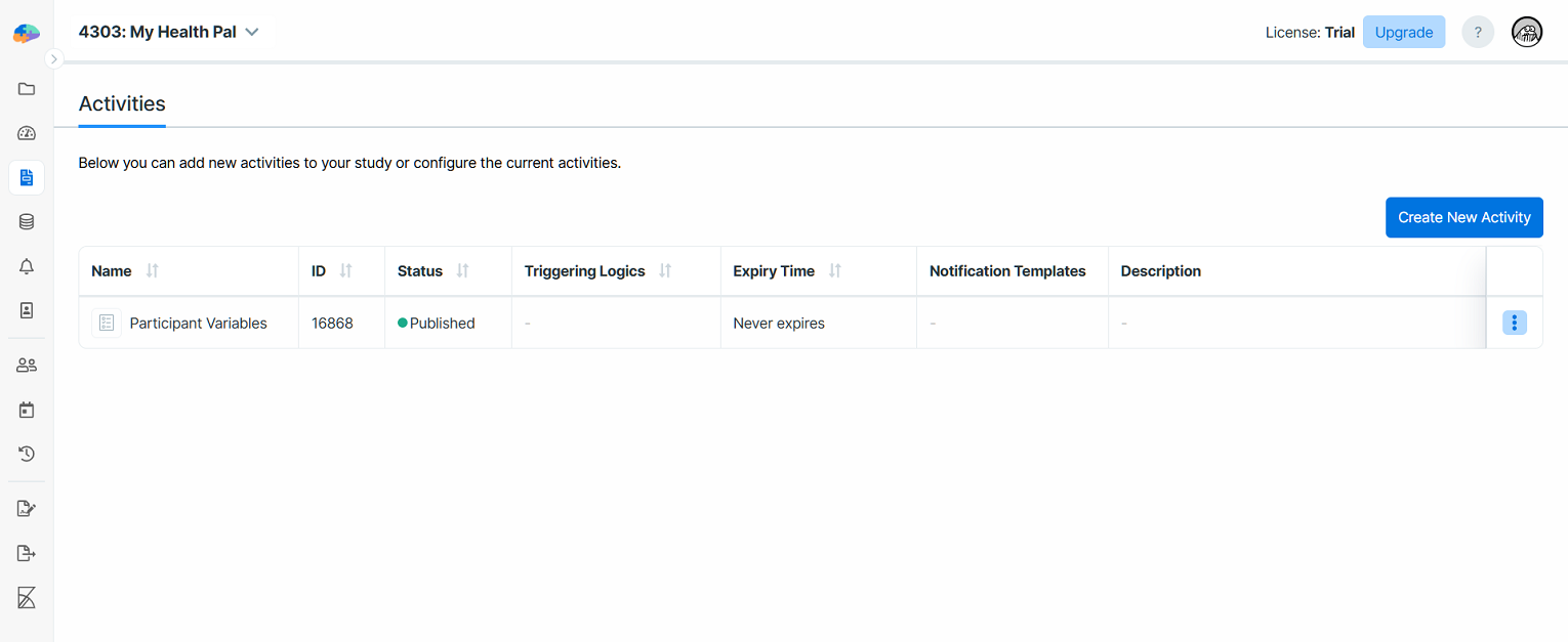 Survey for defining participant variables