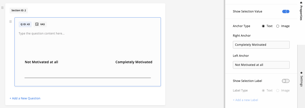 Selecting Text as Anchor Type in VAS Questions
