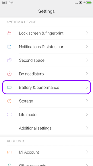 Battery & Performance Screen
