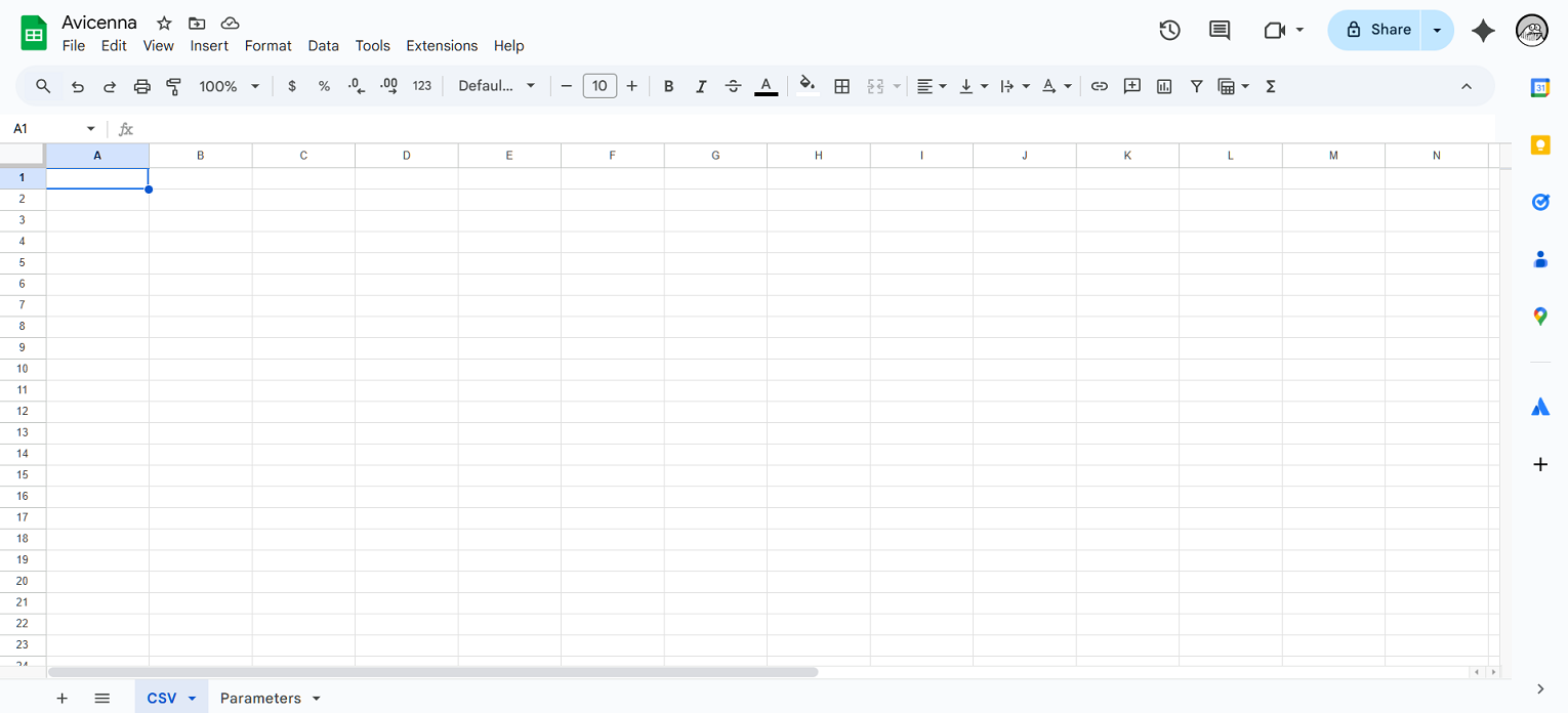 CSV and Parameters sheets