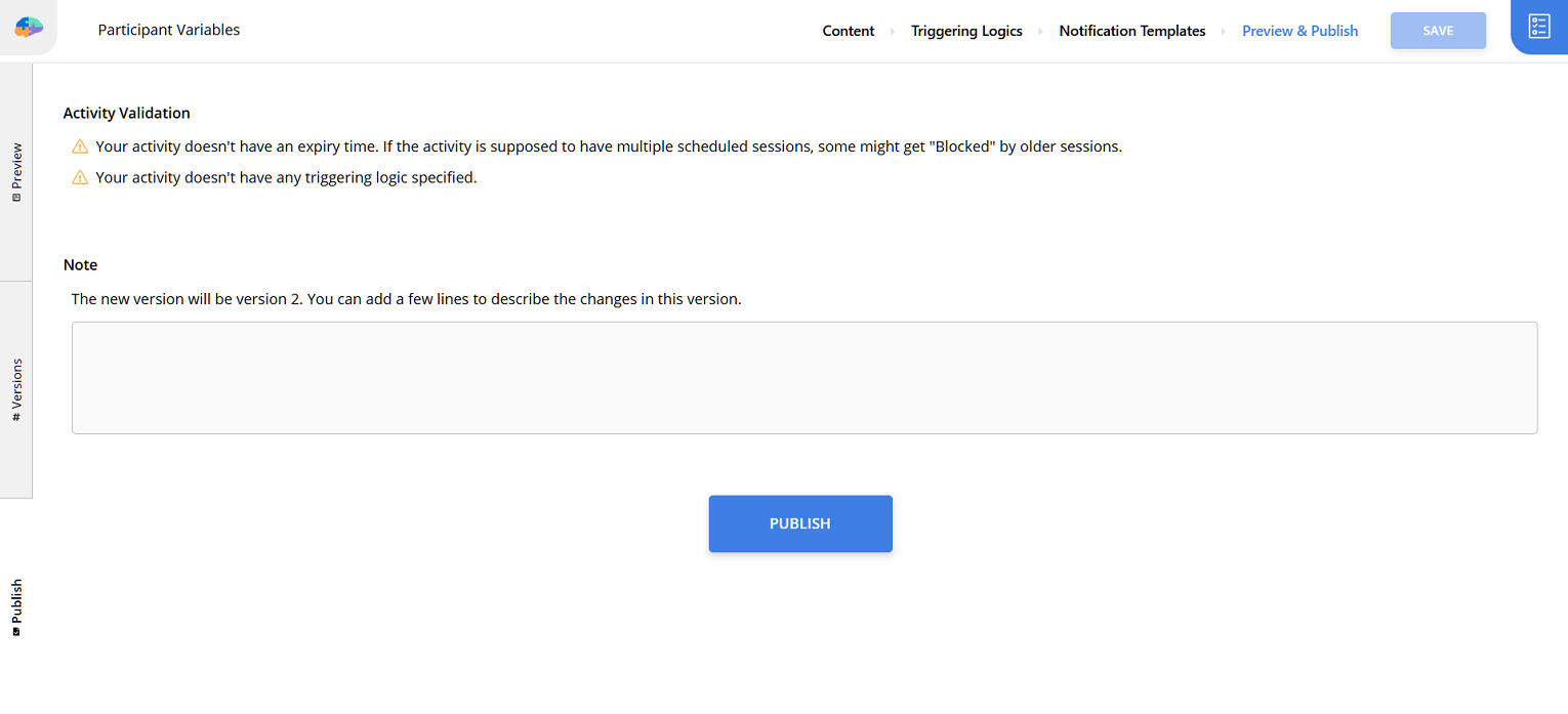 Publishing the "Participant Variables" survey