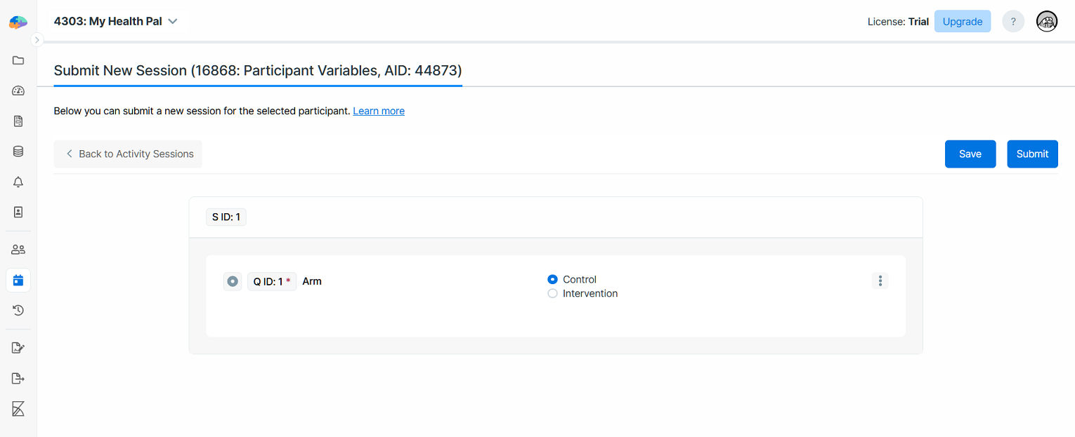 Respond to the "Participant Variables" survey