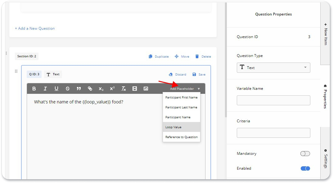 Adding Loop Value as a Placeholder