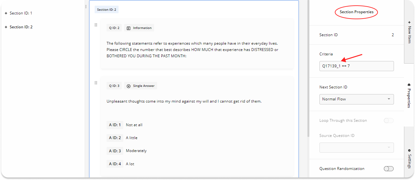 Using Criteria to Change the Sections Flow