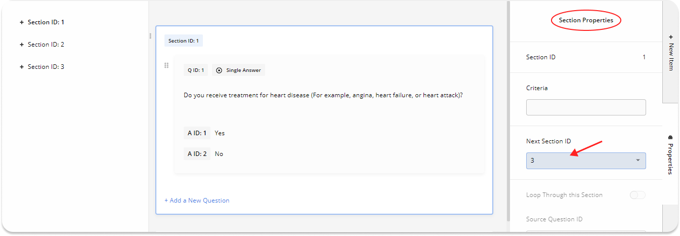 Changing the next section from Section Properties