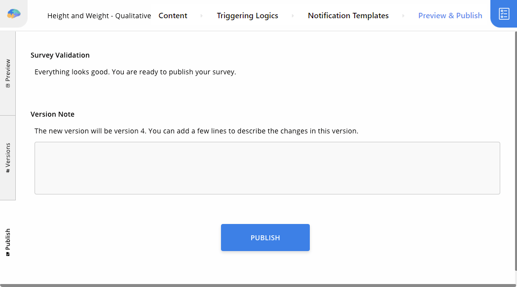 Publish tab in Preview & Publish page