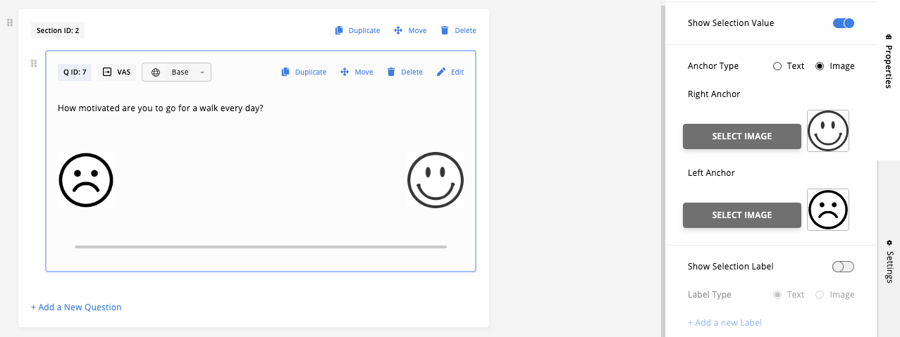 Selecting Image as Anchor Type in VAS Questions