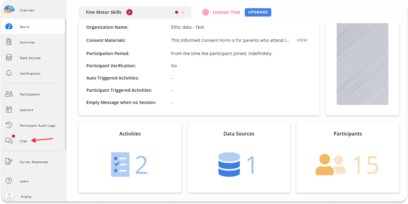 Accessing Chat from the researcher dashboard