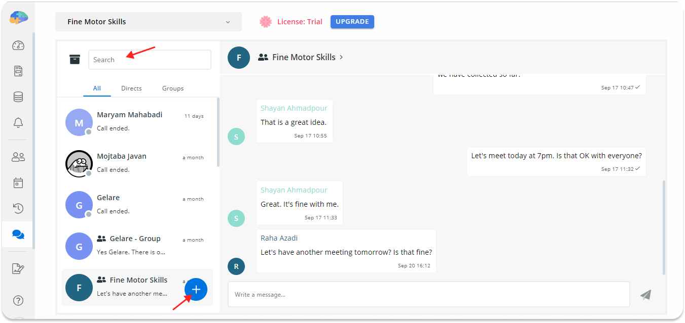 Search boxes on the researcher chat screen